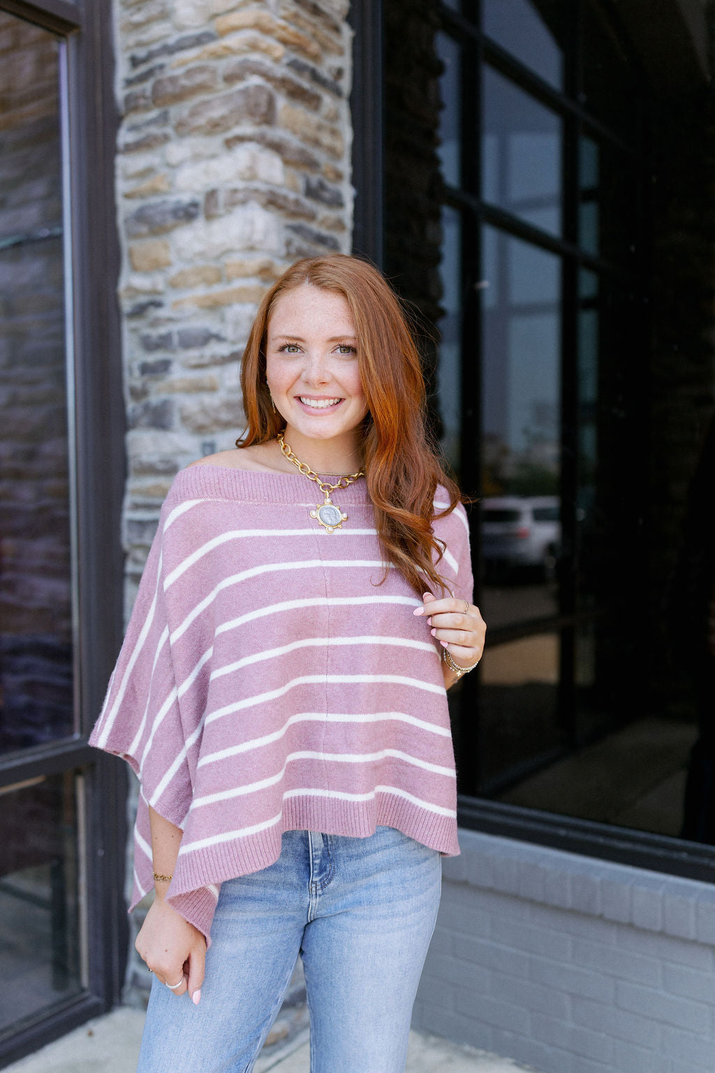 BOATNECK STRIPE PONCHO TOP
