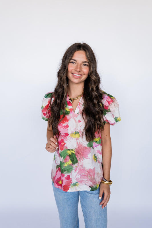 LET GO FLORAL PRINT BUBBLE TOP