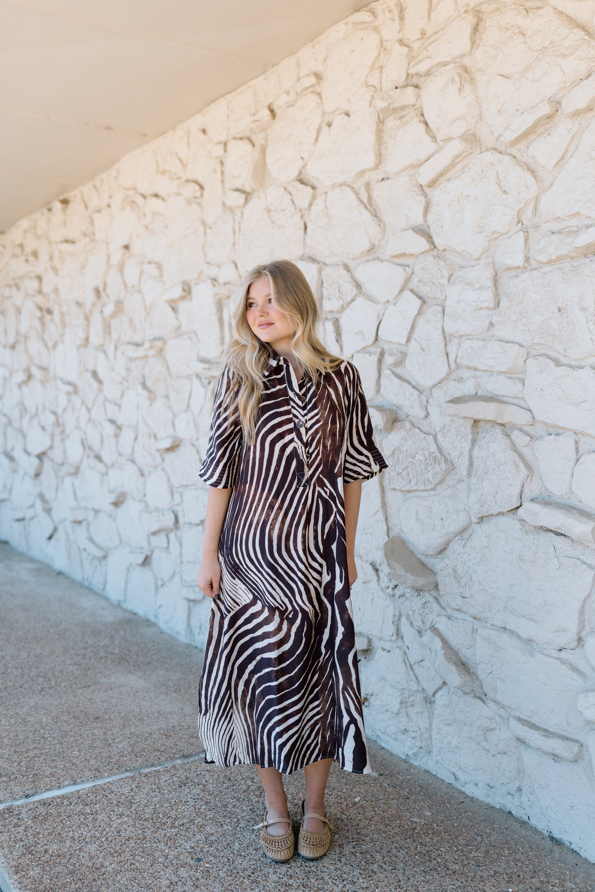 LITTLE FLIRT ZEBRA MIDI DRESS