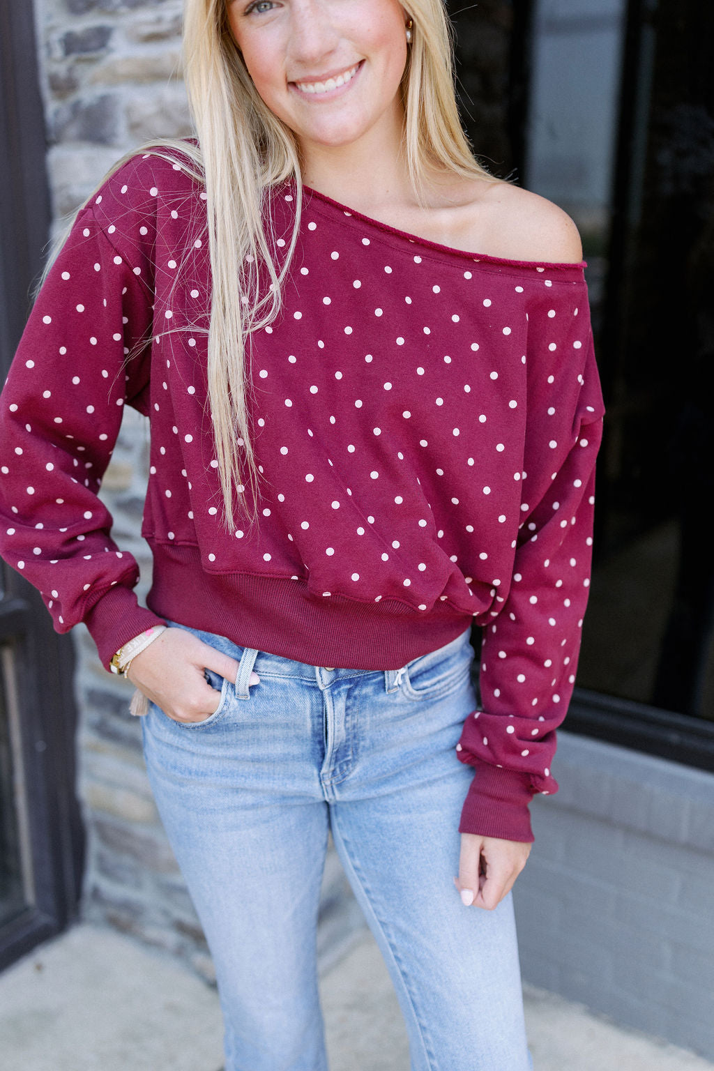 WANNA KNOW POLKA DOT SWEATER TOP