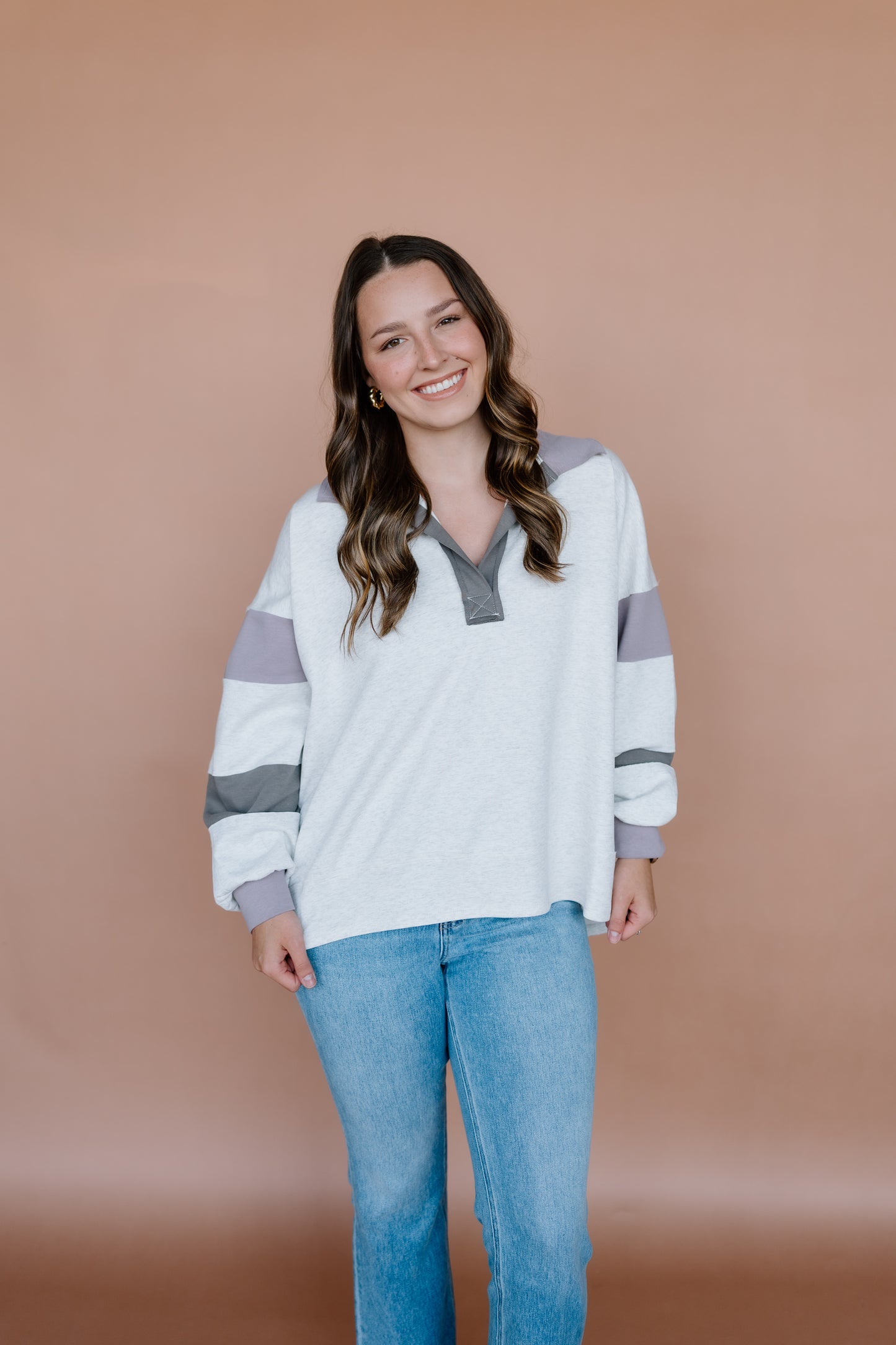 COLOR-BLOCK COLLARD TOP