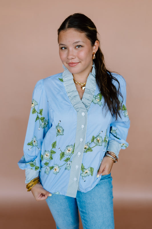 MIX FLORAL STRIPE BLOUSE