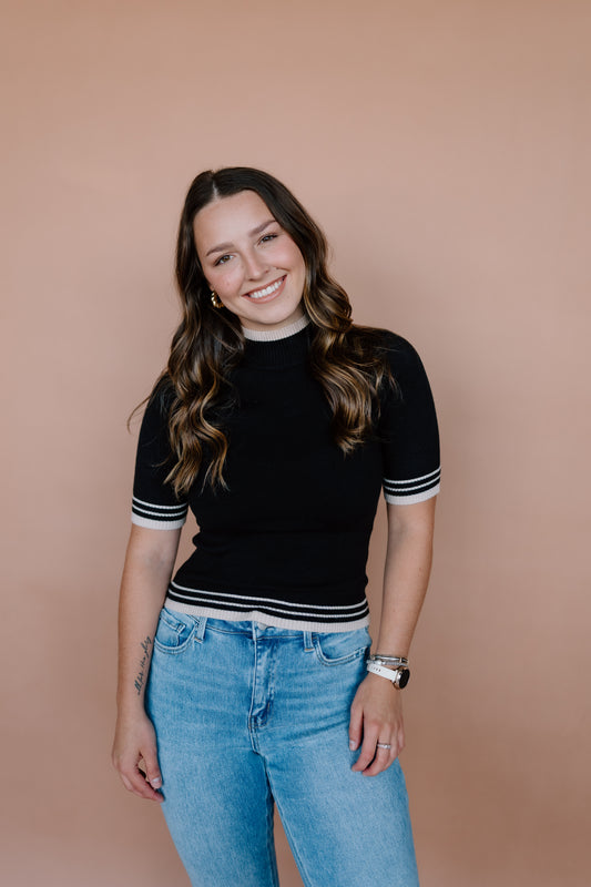 CONTRAST MOCK NECK SWEATER TOP