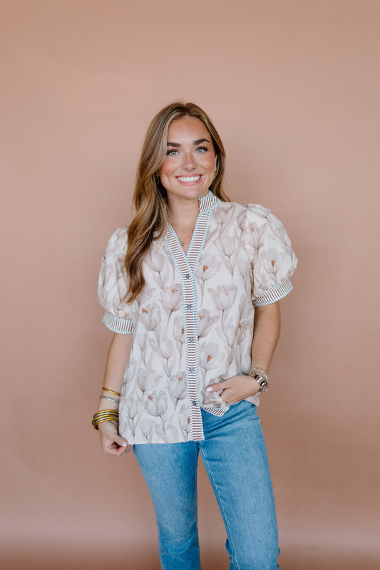 BE RIGHT BACK STRIPED FLORAL TOP