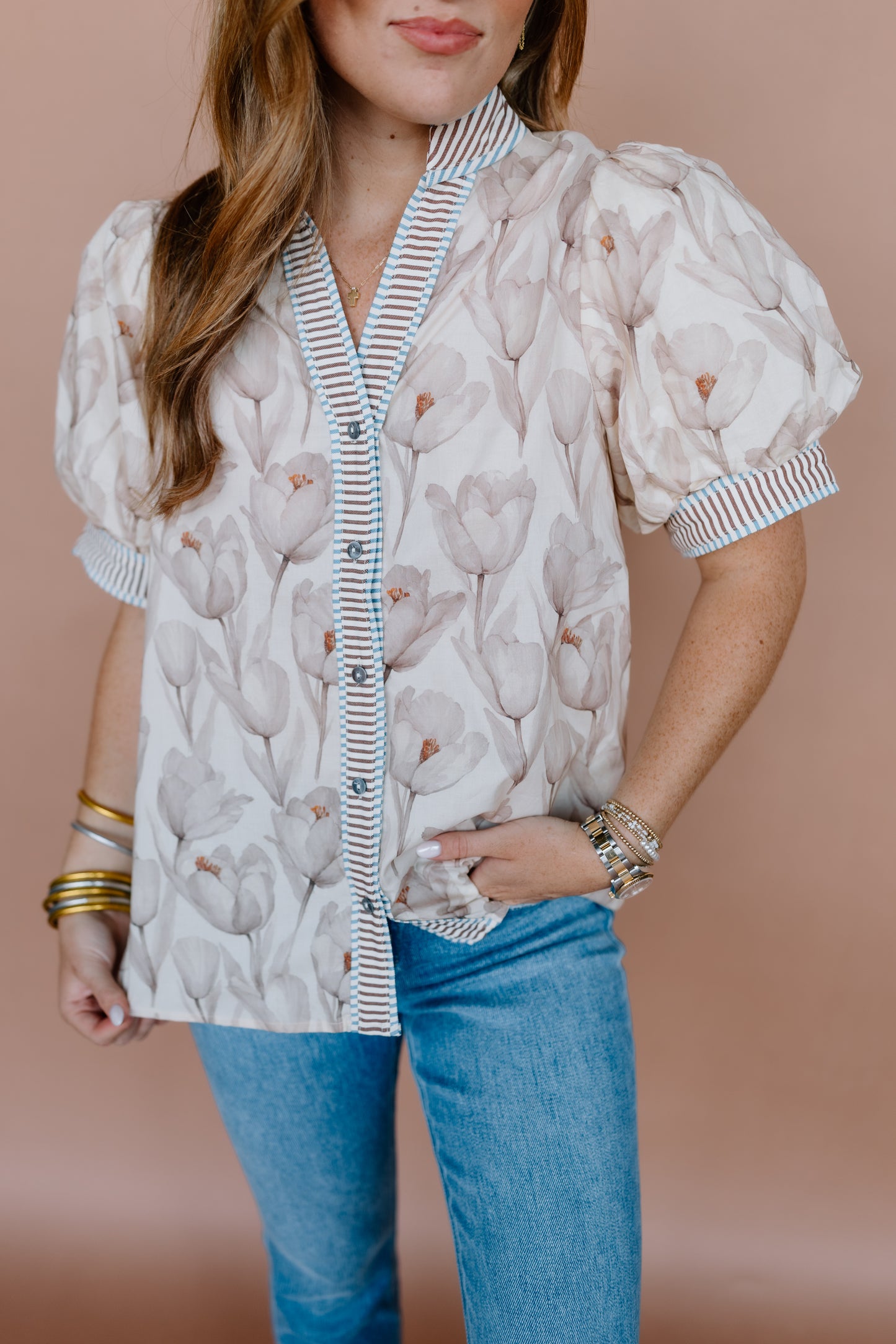 BE RIGHT BACK STRIPED FLORAL TOP