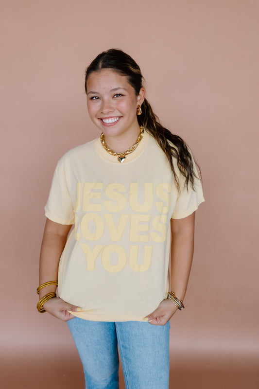 JESUS LOVES ME GRAPHIC PUFF TEE