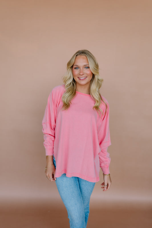 WASHED OVERSIZED LONG SLEEVE TOP