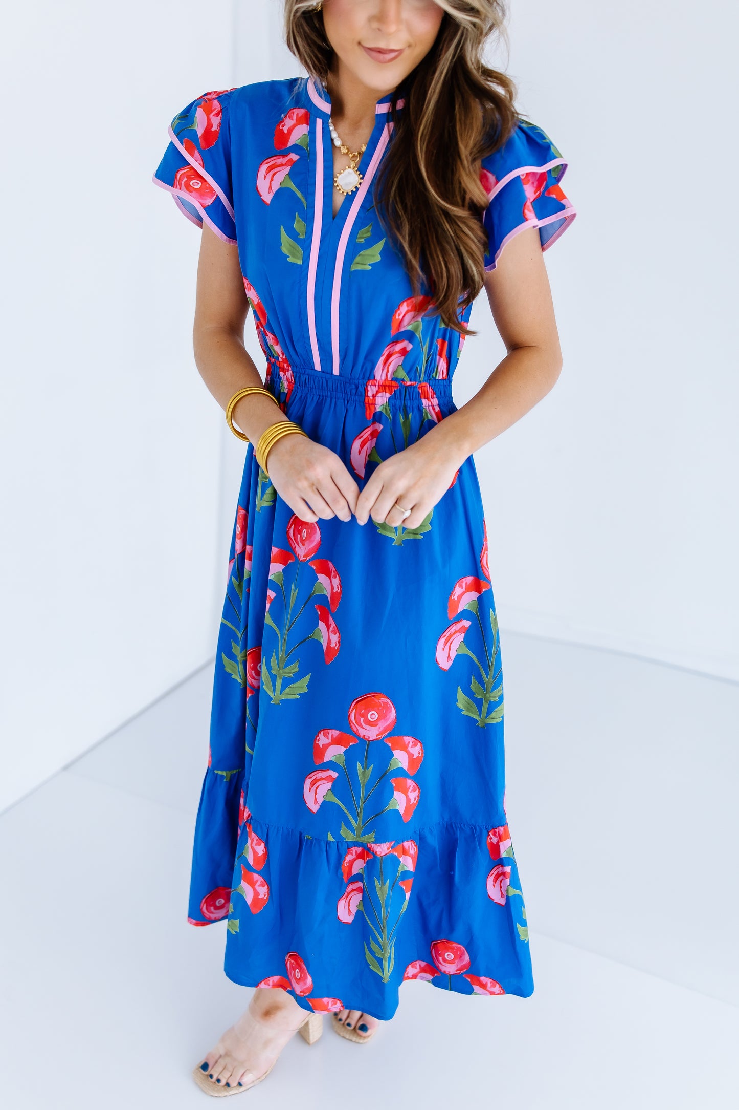 BLOSSOM MEADOW MIDI DRESS - BLUE