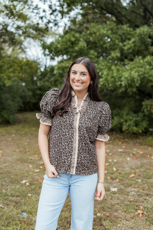 LIKE IT LEOPARD RUFFLE TOP