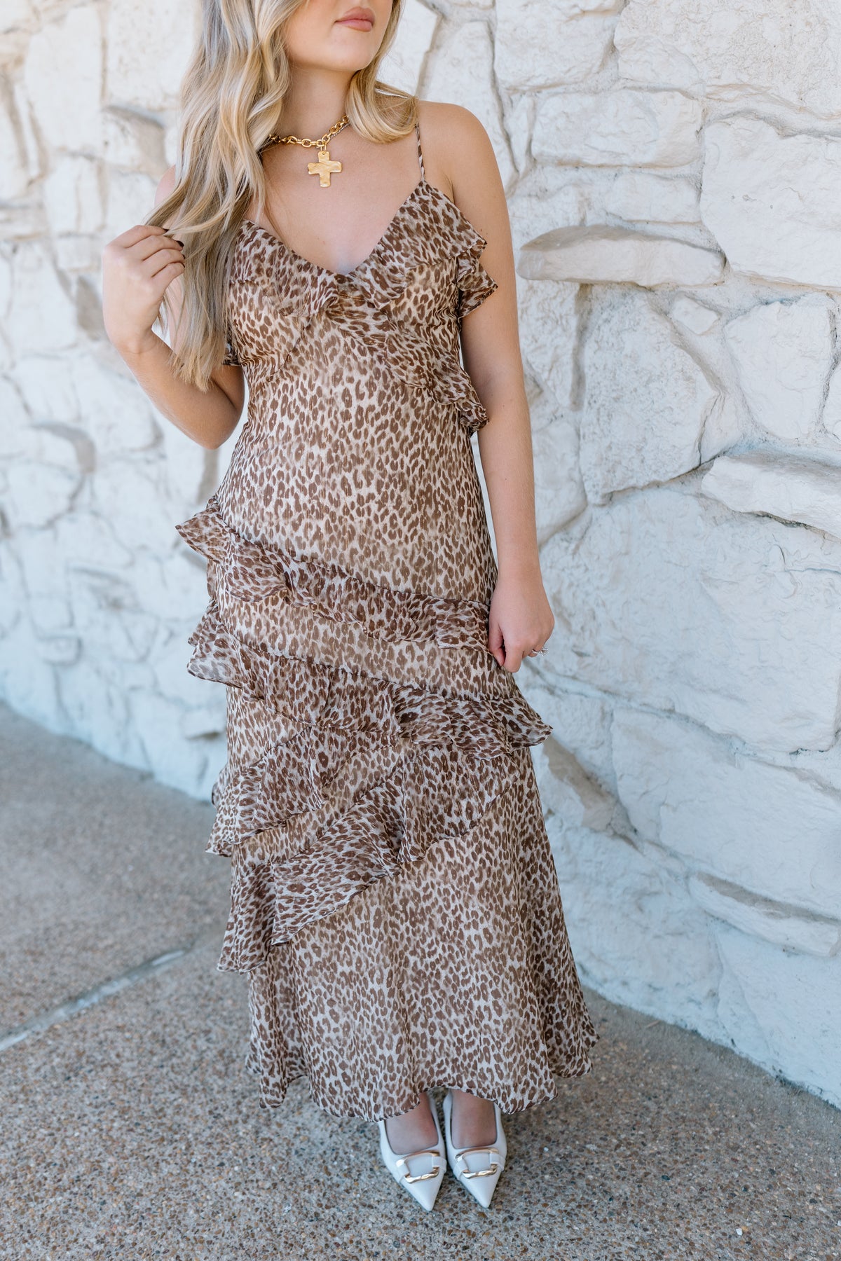 CHEETAH STRAPPY MAXI DRESS