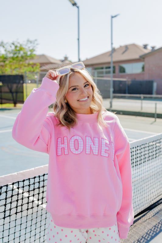 PINK GINGHAM HONEY MOCK NECK