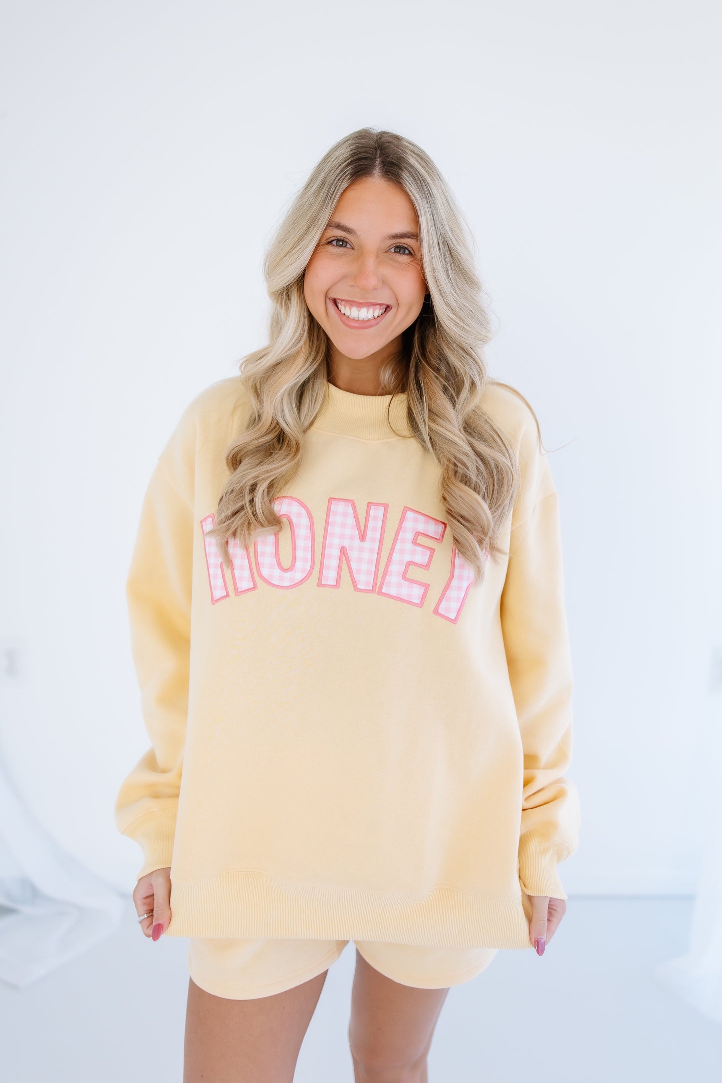 PINK LEMONADE GINGHAM HONEY MOCK NECK