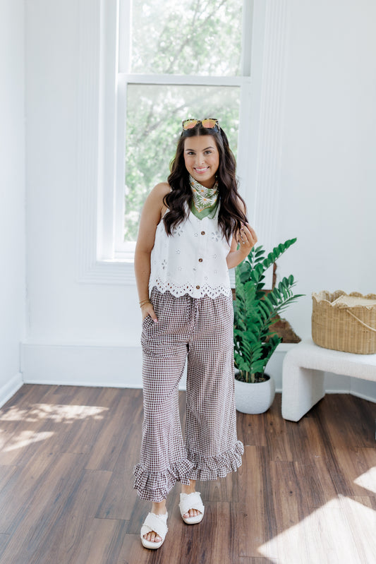 GINGHAM FLUTTER BOTTOM PANTS