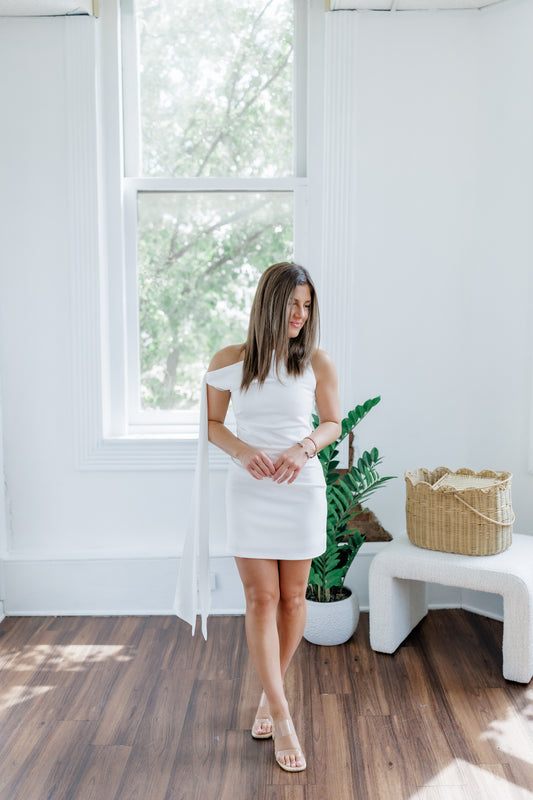 AVERY DRAPED CAPE MINI DRESS