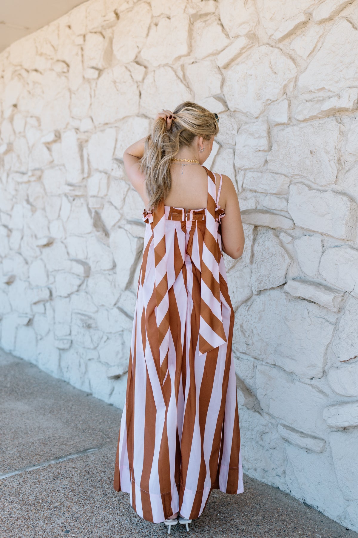 STRIPE RUFFLE NECK SWEATER MAXI DRESS
