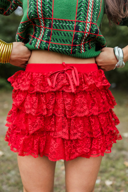 LACE SCALLOP RUFFLE SKORT