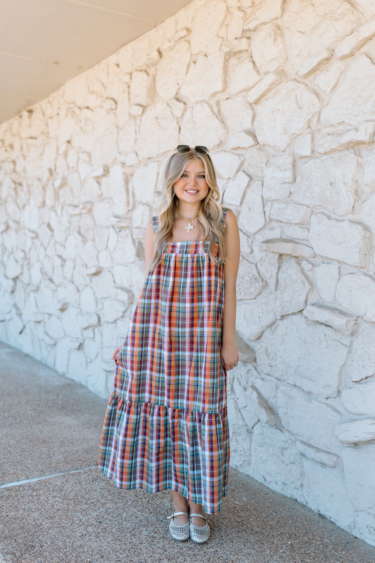MULTI PLAID MIDI DRESS