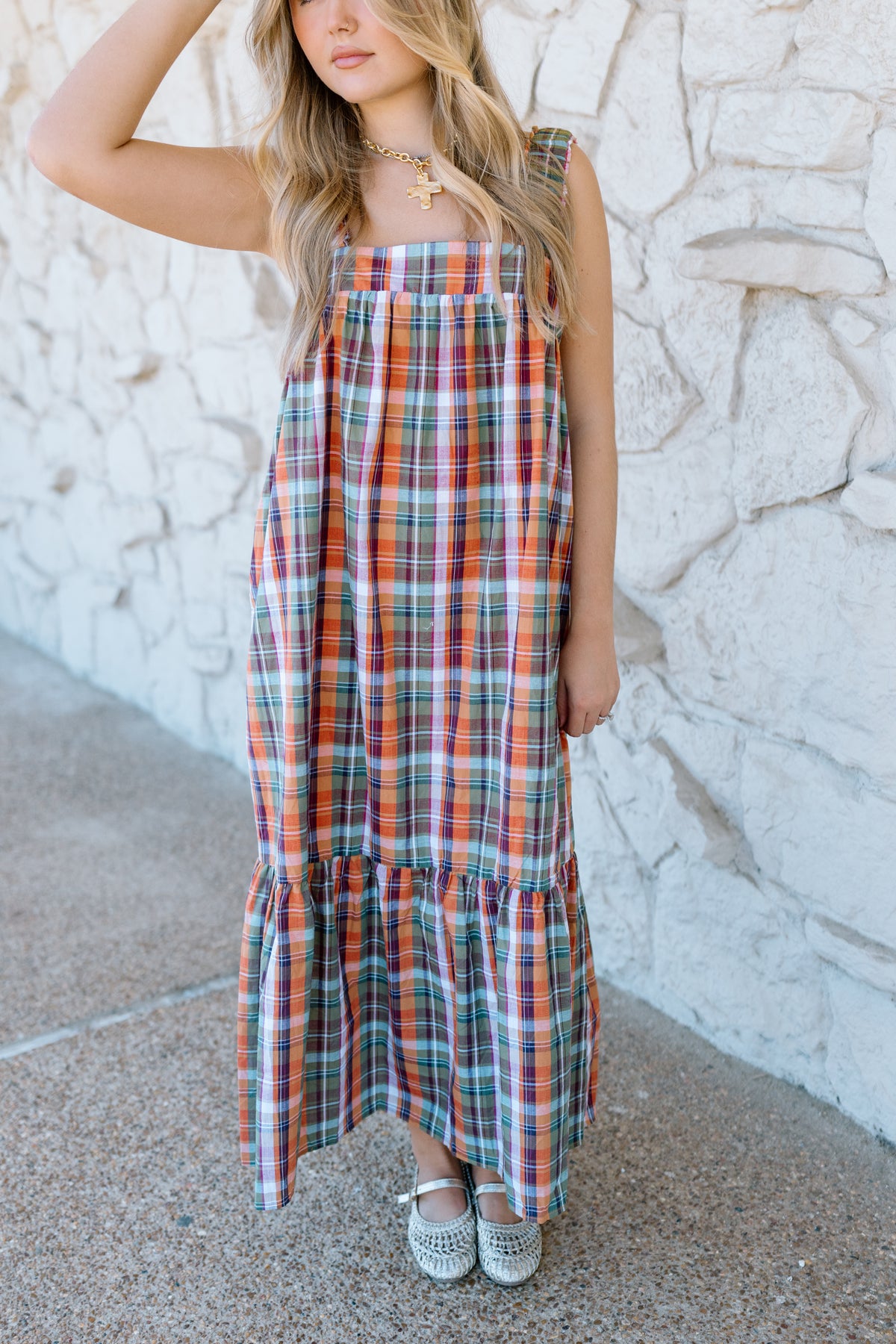 MULTI PLAID MIDI DRESS