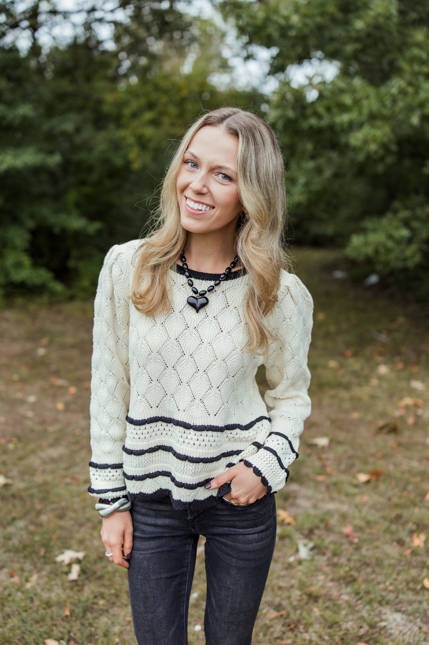 POINTELLE STRIPE SWEATER