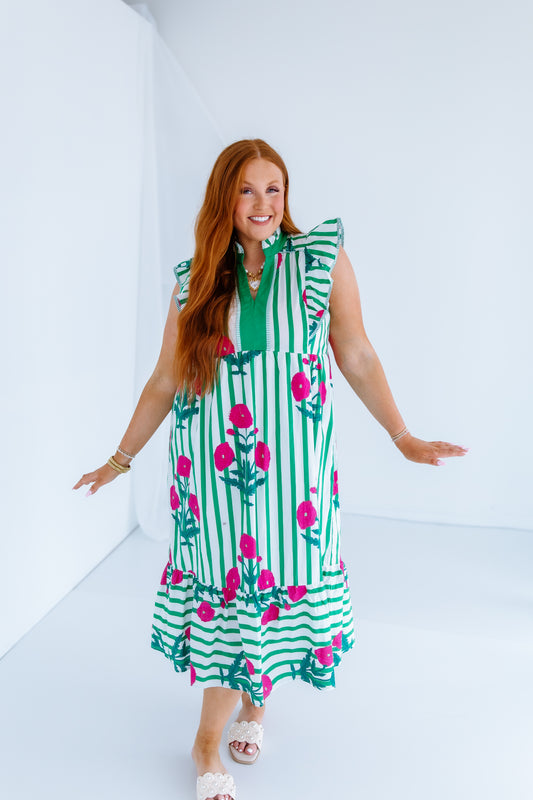 WALK THE PARK FLORAL MIDI DRESS