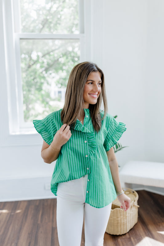 ALL THE FRILLS STRIPE TOP