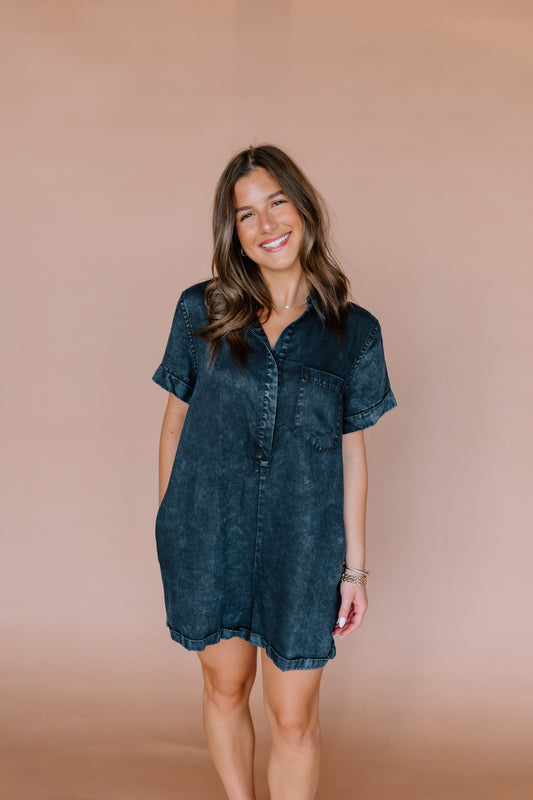 WASHED DENIM CUFF SLEEVE ROMPER