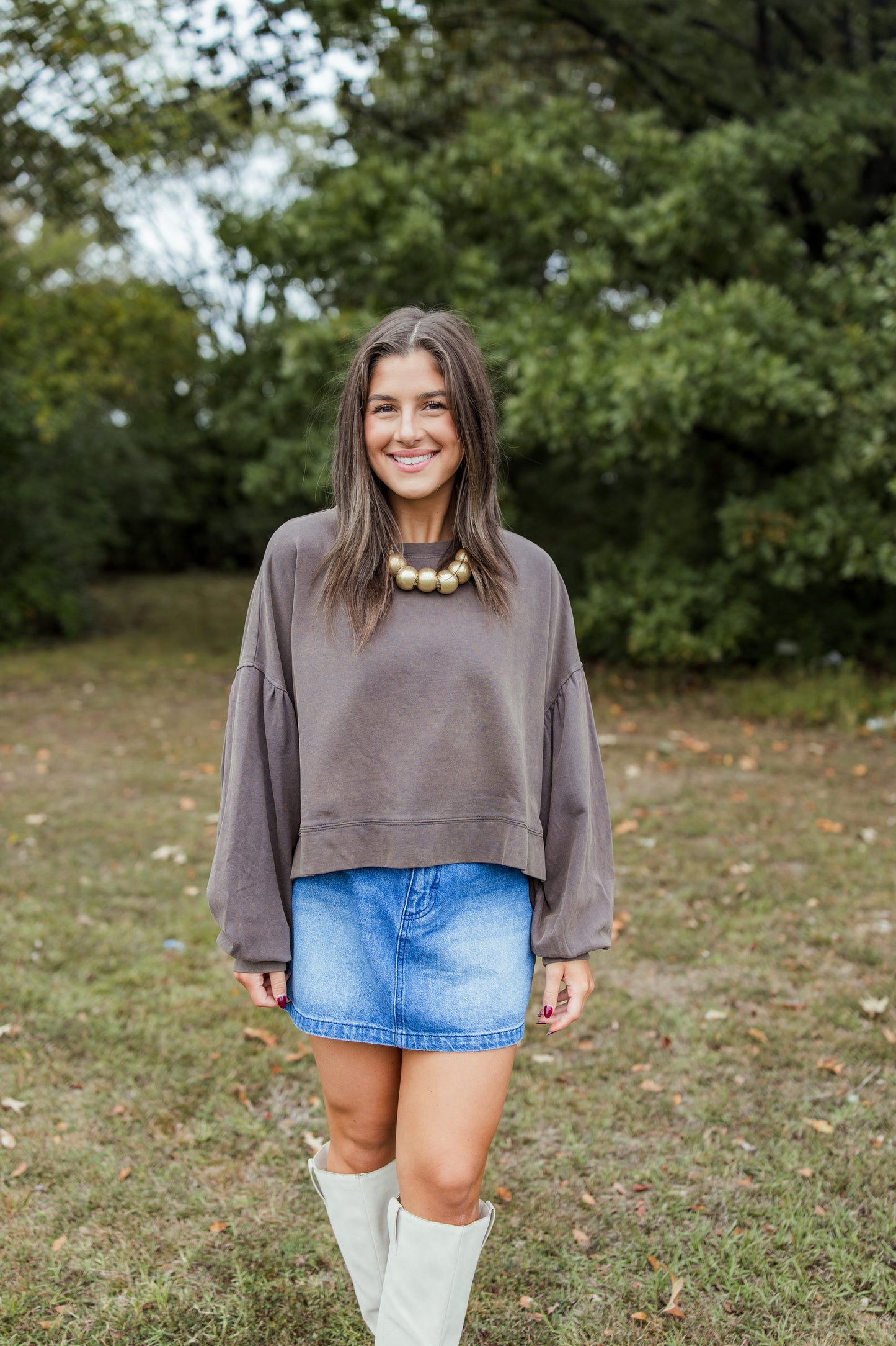 WASHED RUFFLE HEM SWEATSHIRT
