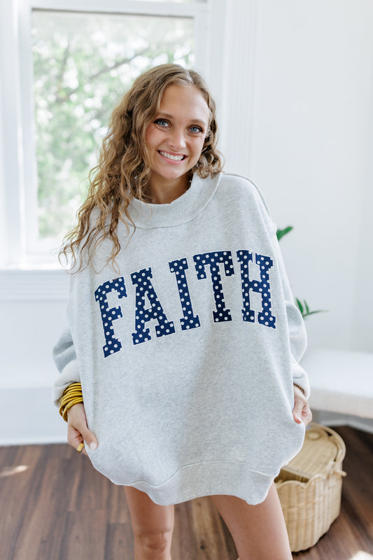 FAITH EMBROIDERED POLKA DOT MOCK NECK