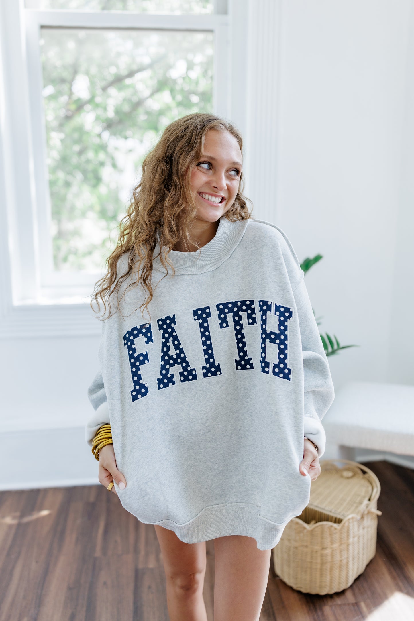 FAITH EMBROIDERED POLKA DOT MOCK NECK