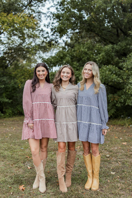 GINGHAM RUFFLE MINI DRESS