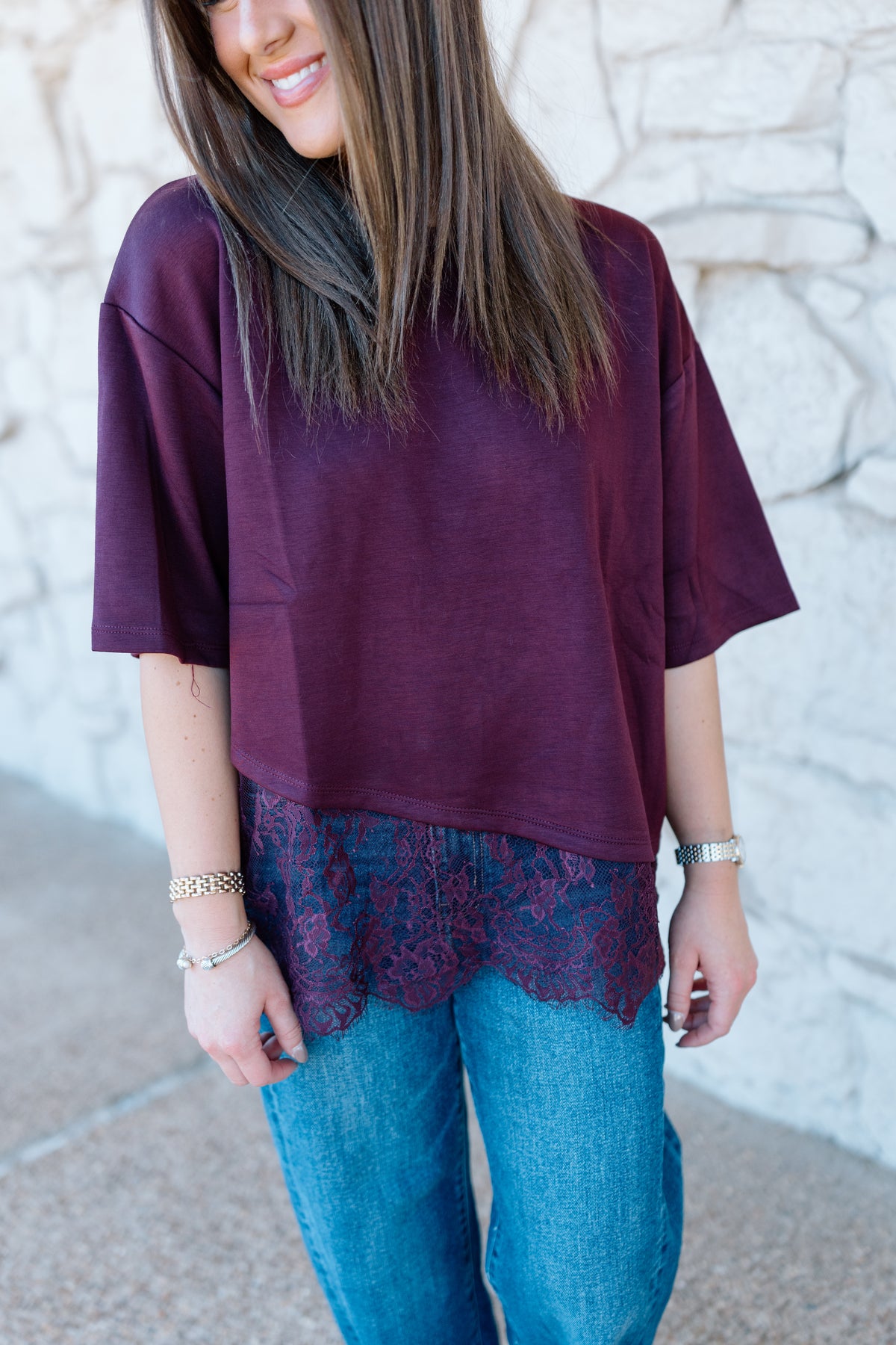 LACE TRIM TEE TOP