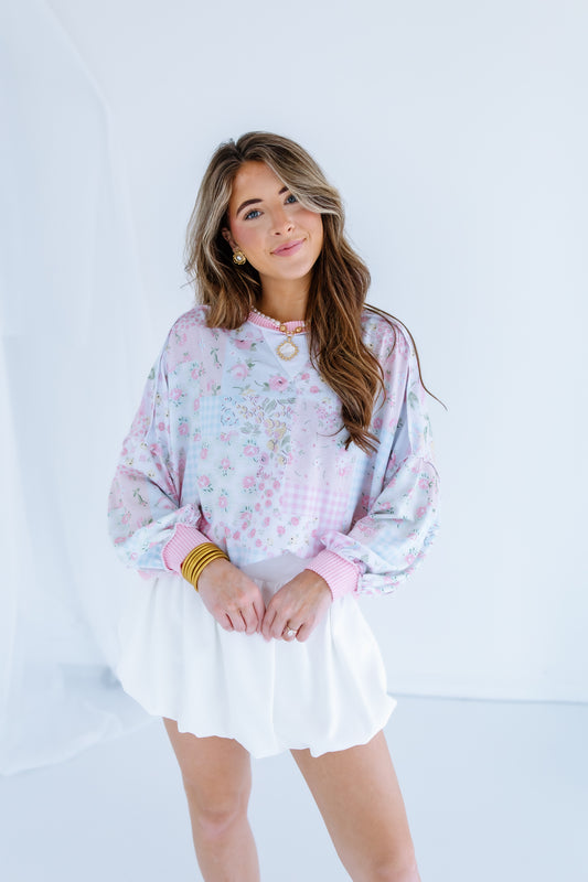 FLORAL OVERSIZED PATCHWORK TOP