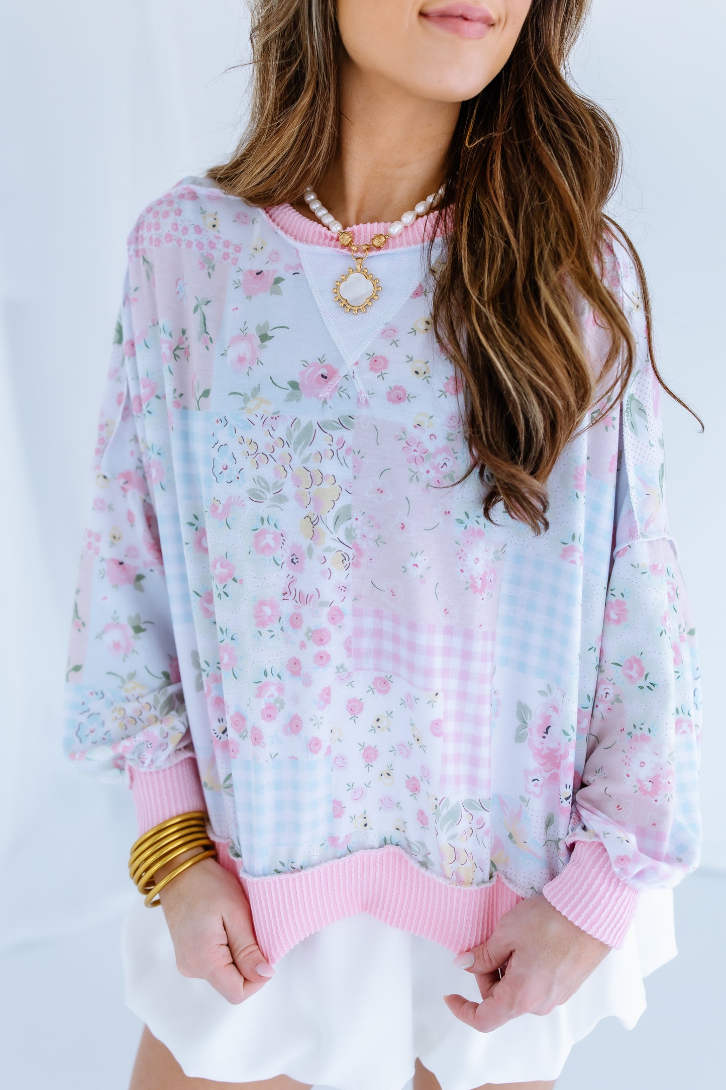 FLORAL OVERSIZED PATCHWORK TOP