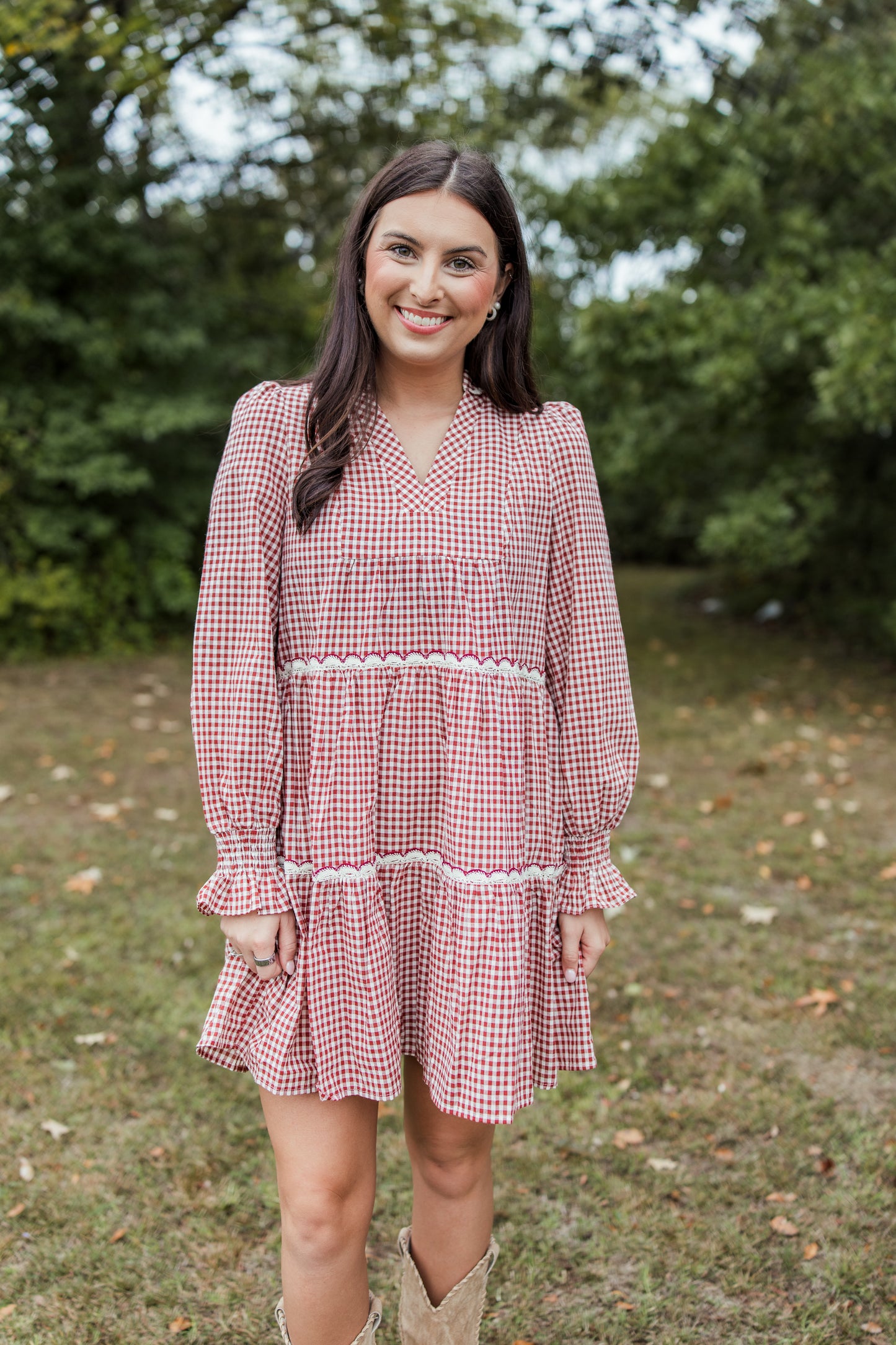 GINGHAM RUFFLE MINI DRESS