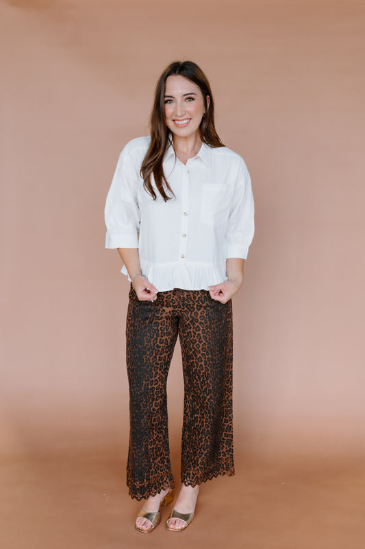 RUFFLE HEM BUTTON UP SHIRT