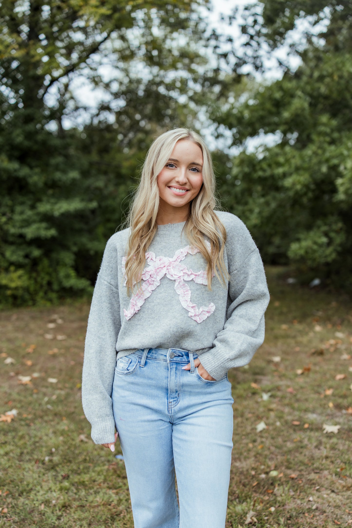 PLAID RIBBON SWEATER TOP