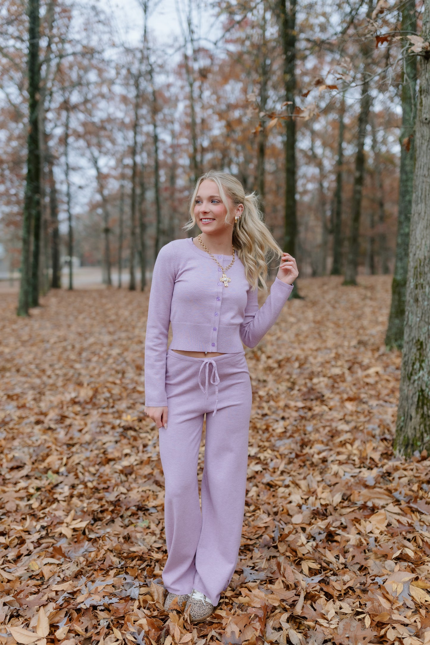 LAVENDER BUTTON UP CARDIGAN SET
