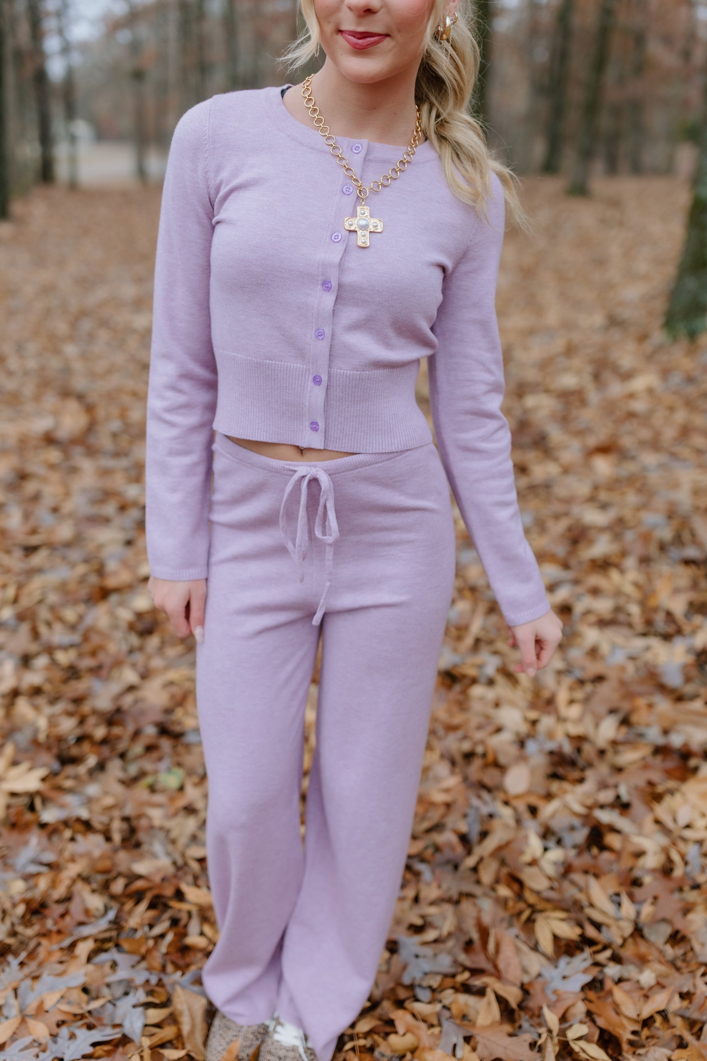 LAVENDER BUTTON UP CARDIGAN SET