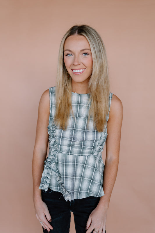 PLAID PEPLUM TOP