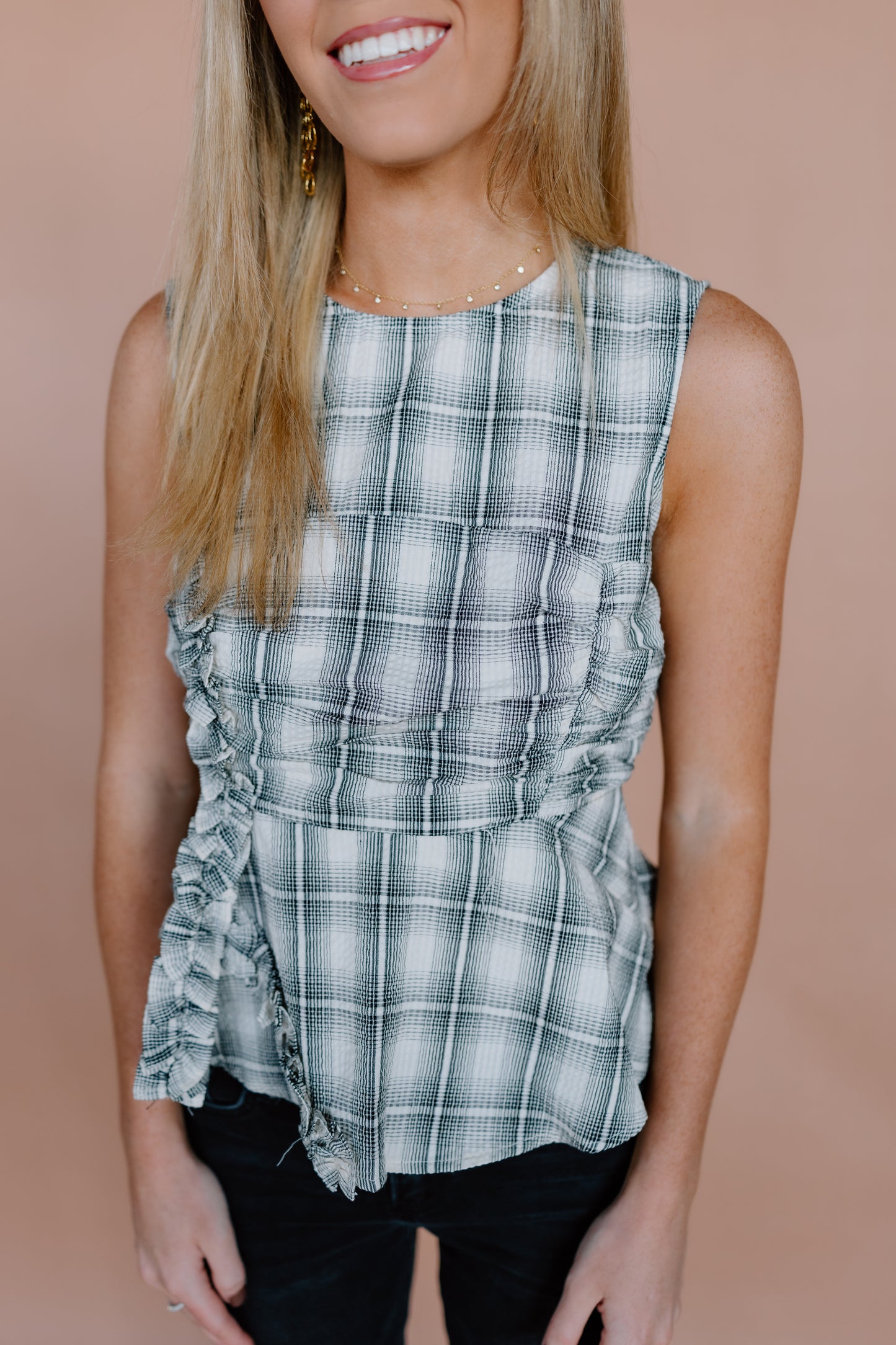 PLAID PEPLUM TOP