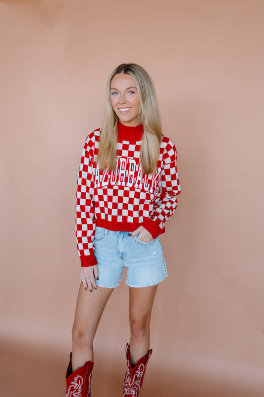 ARKANSAS CHECKERBOARD CROPPED SWEATER