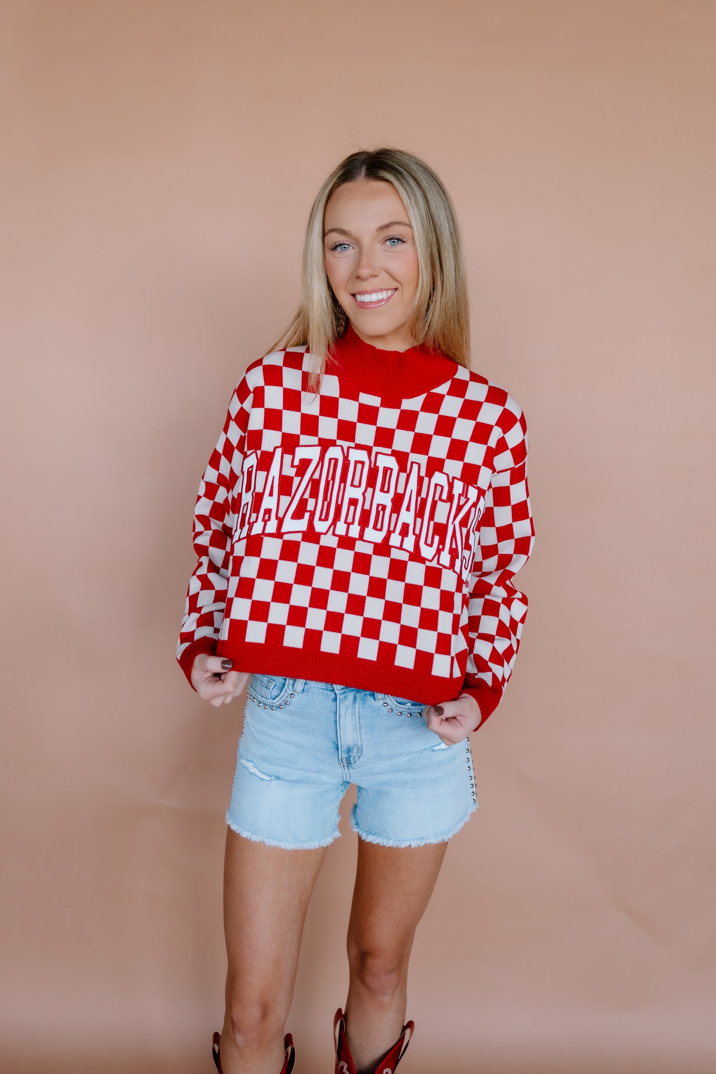 ARKANSAS CHECKERBOARD CROPPED SWEATER