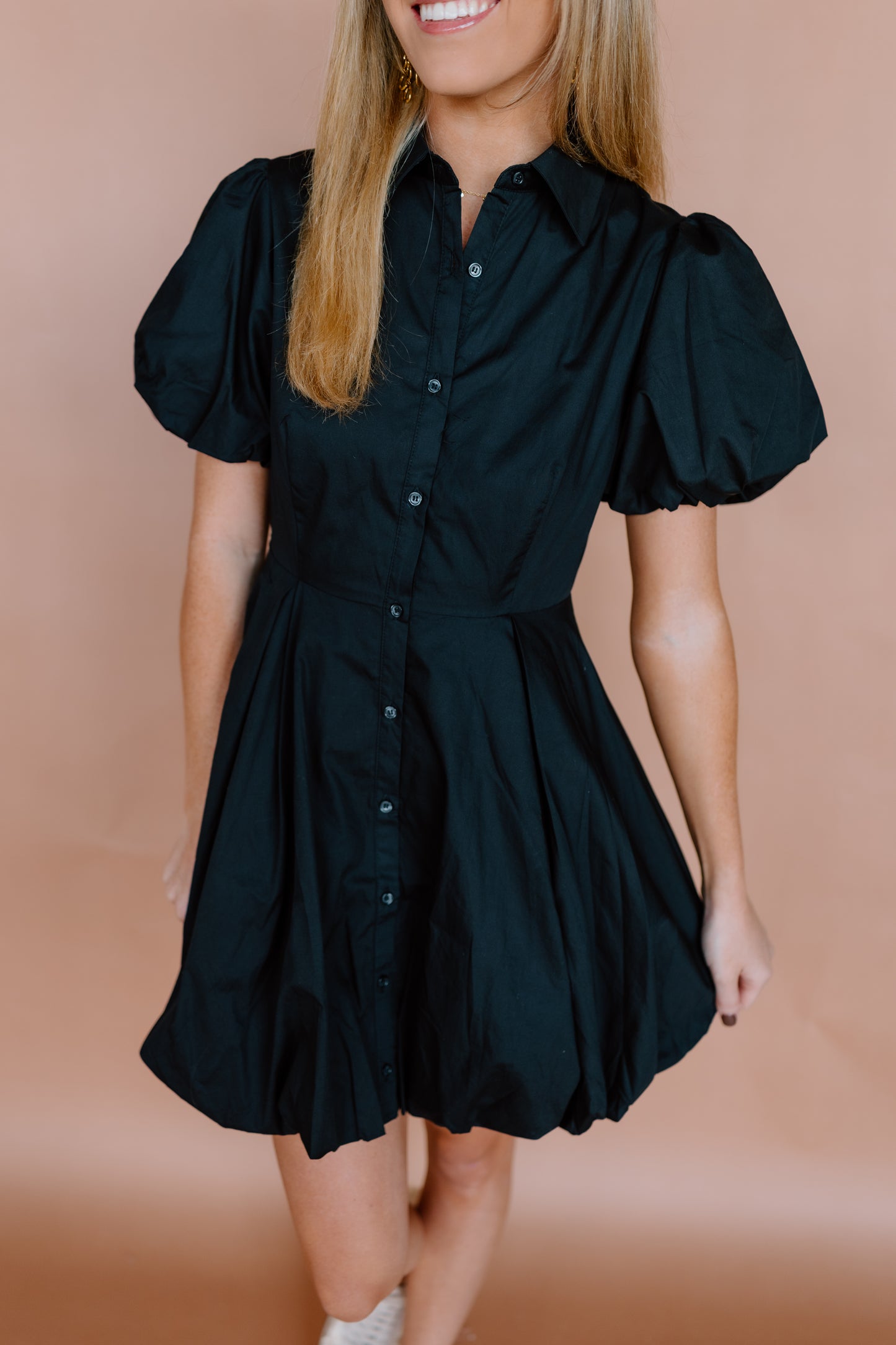 TAYLOR BUBBLE HEM MINI SHIRT DRESS
