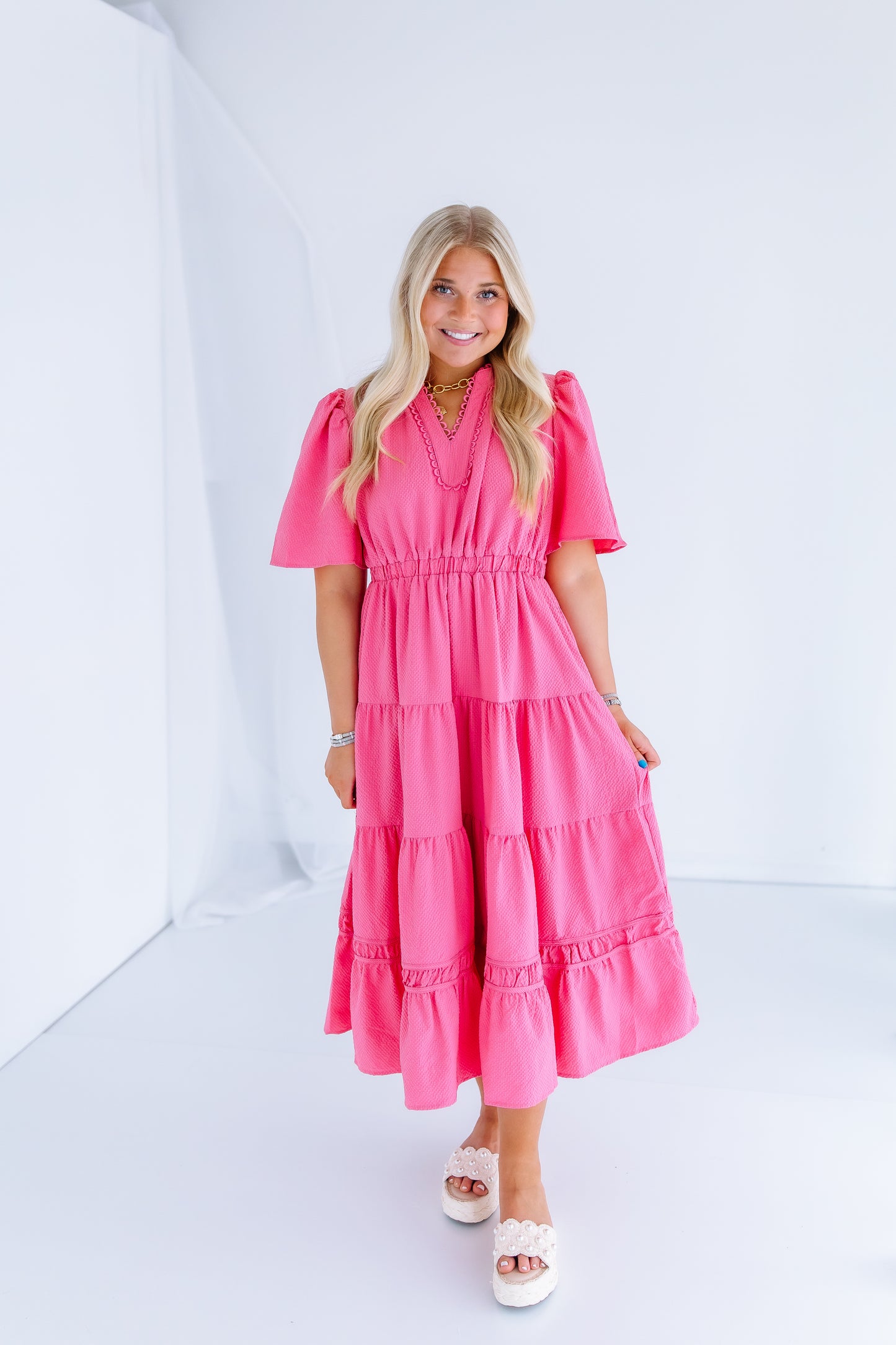 PEACEFUL SKY BLUE TIERED MIDI DRESS