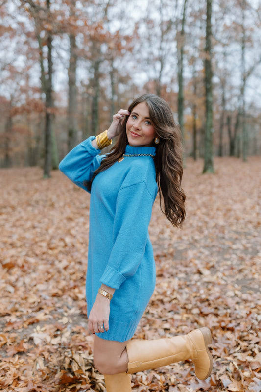 TIFFANY BLUE LONG SLEEVE SWEATER DRESS