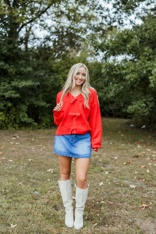 BRUSHED BOW DETAIL SWEATER