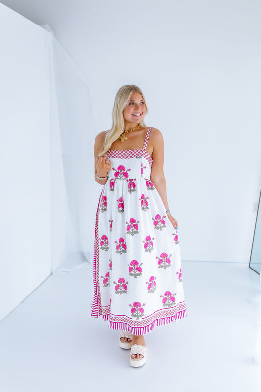 FLORAL SQUARE NECK MIDI DRESS