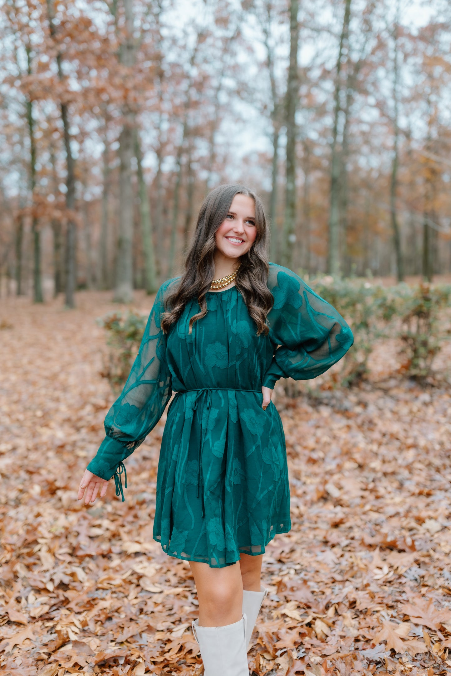 EVERGREEN LONG SLEEVE MINI DRESS