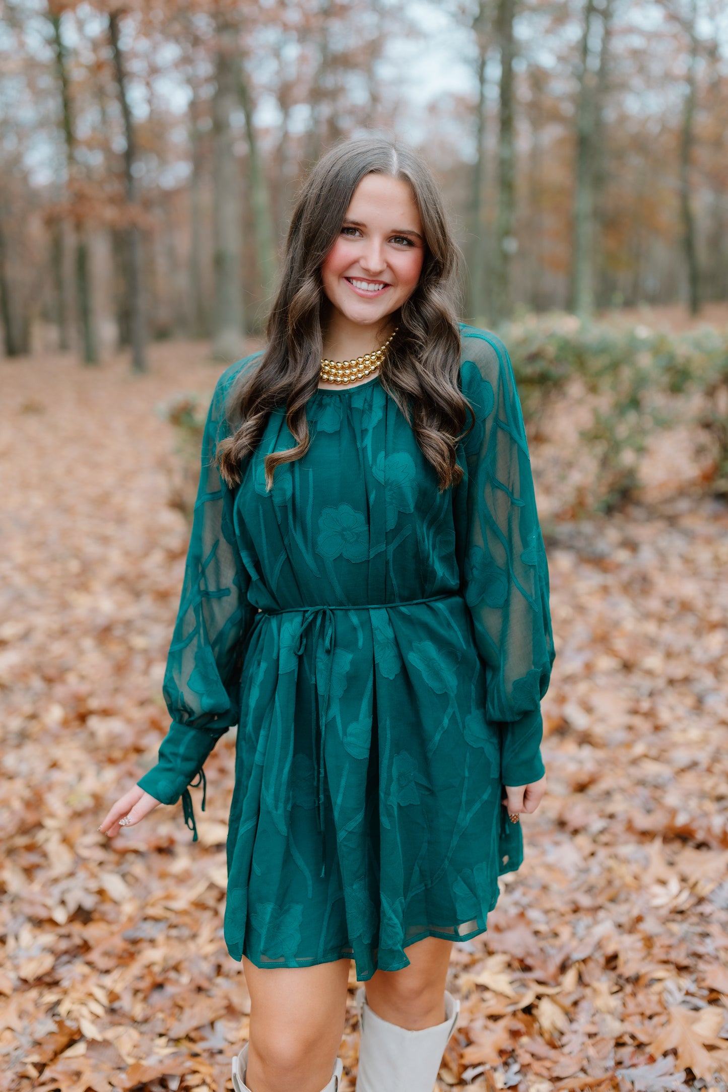 EVERGREEN LONG SLEEVE MINI DRESS