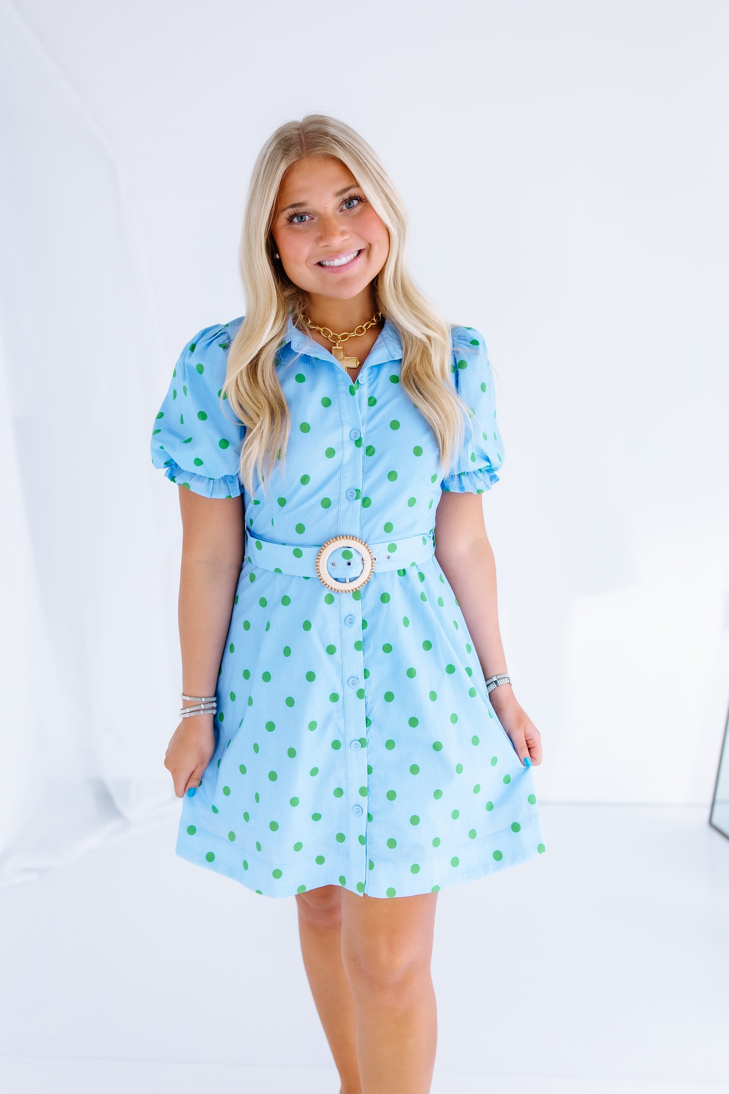 BELTED POLKA DOT MINI DRESS
